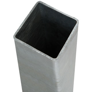 A galvanised steel gate post