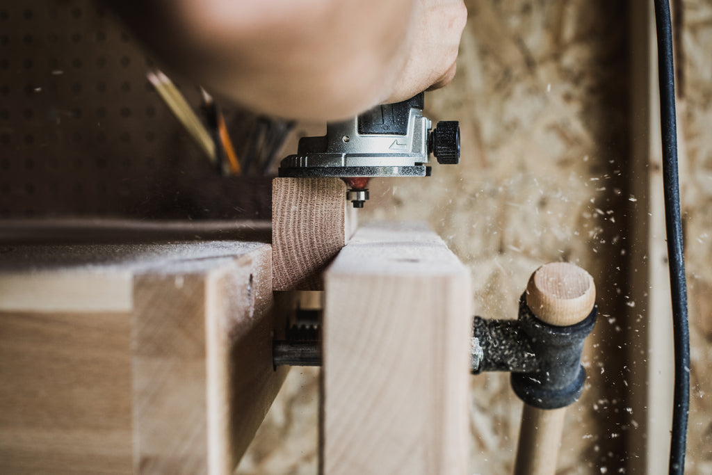 A wooden gate being manufactured