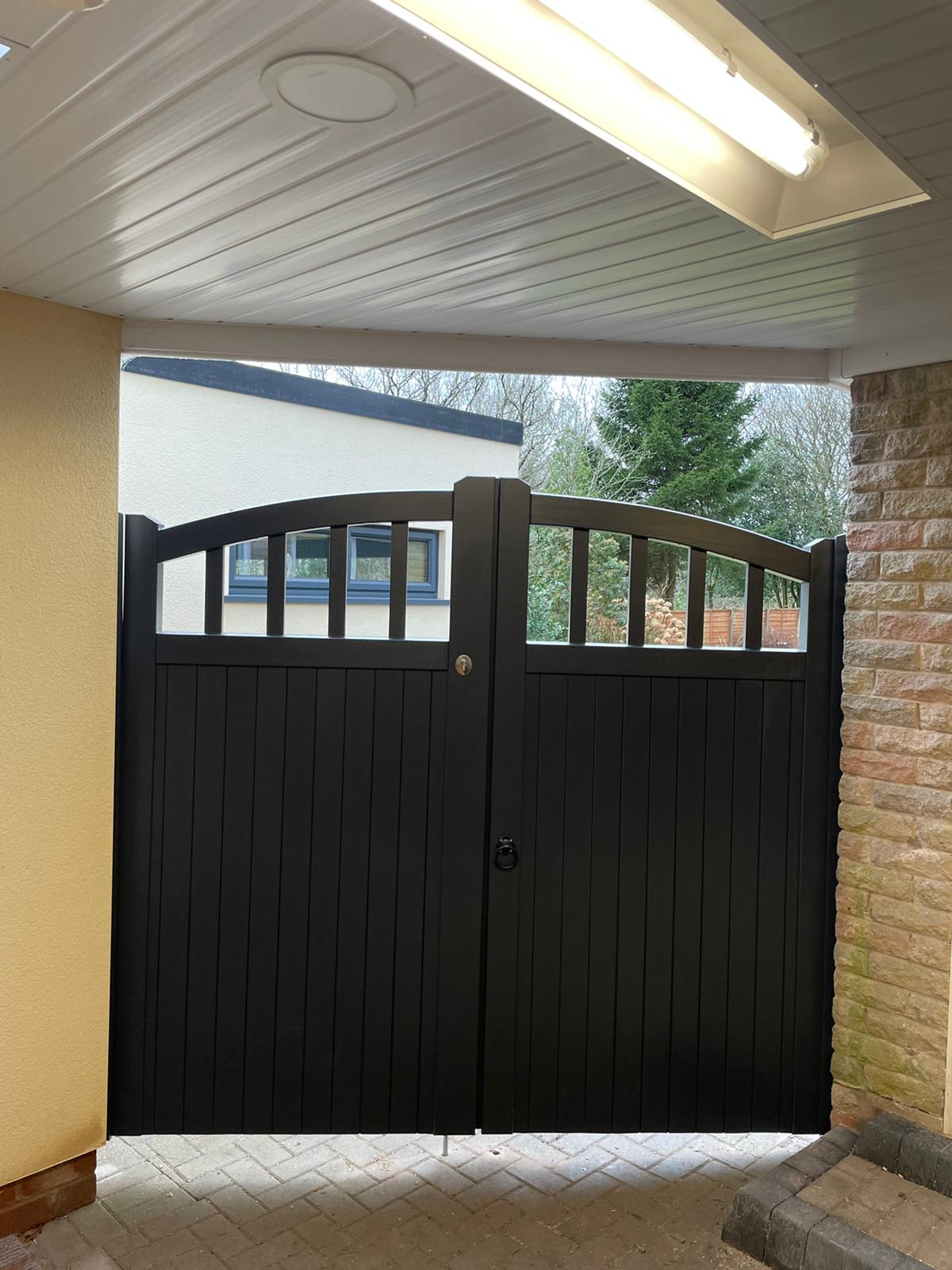 Idigbo Hardwood Tarporley Design Anthracite Grey Stain - Double Gate - Front