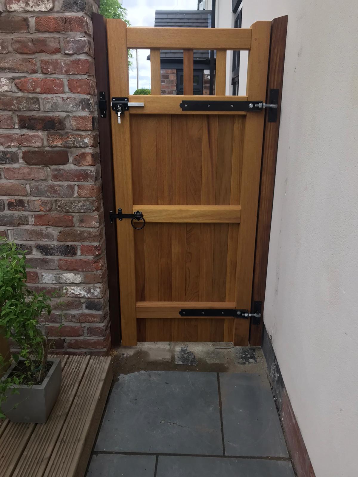 Iroko Hardwood Side Gate - Cheshire Design - Oil - Single - Rear
