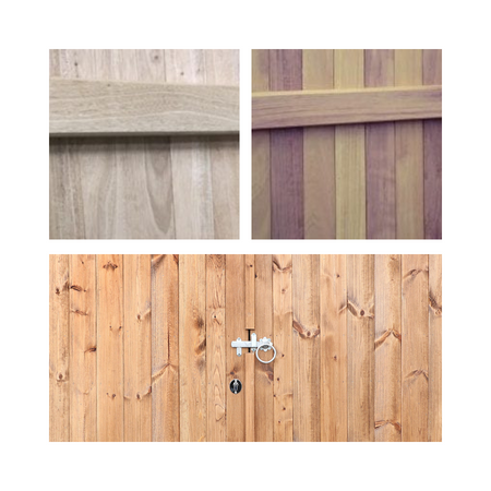 Images showing three different colours of wooden gates