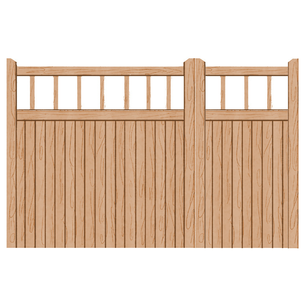 An asymmetrical wooden gate in a Cheshire style