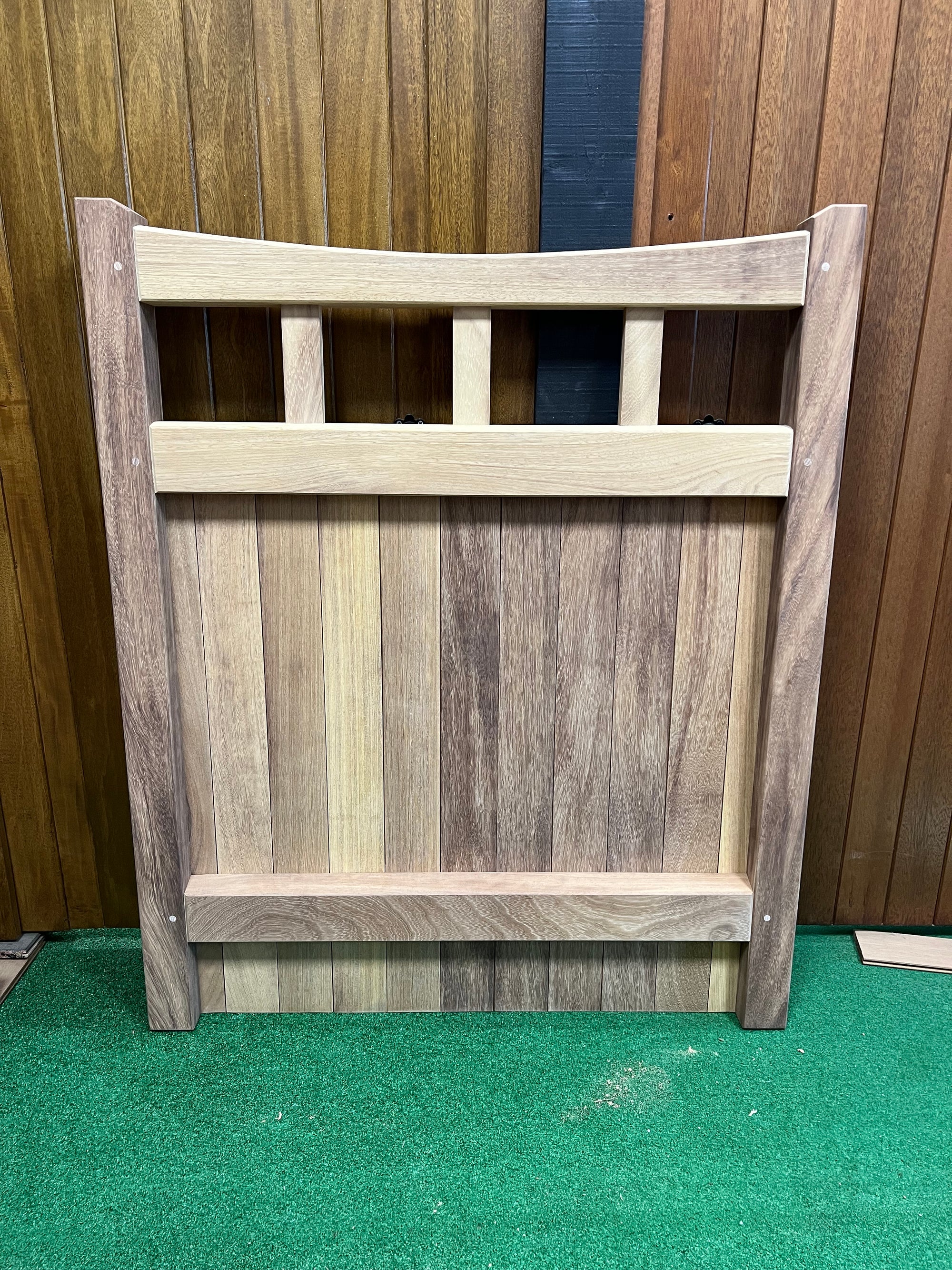 The back of a hardwood garden gate in a Birchwood design