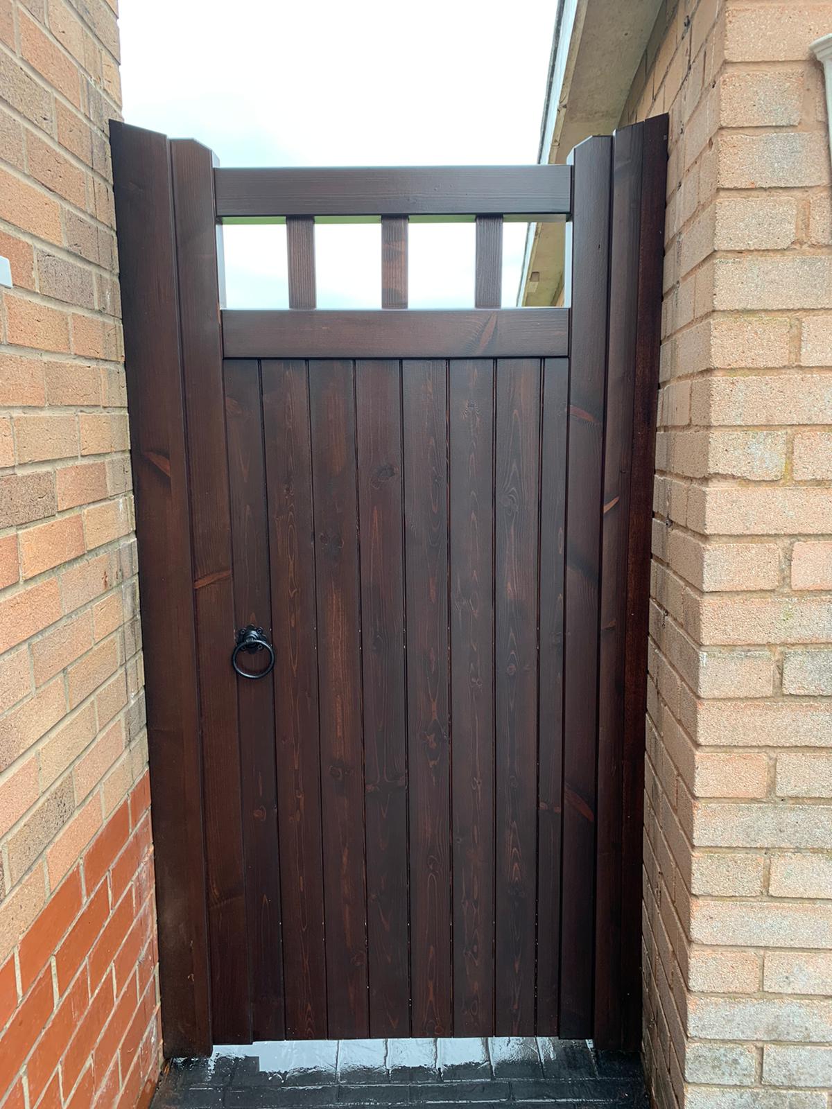 Softwood Side Gate - Cheshire Design - Red Rosewood Stain - Single Gate - Front